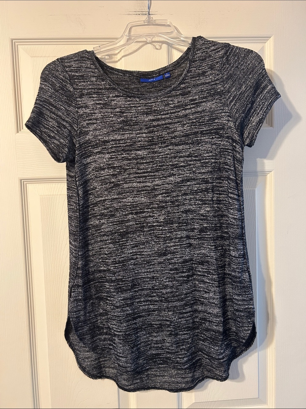 Apt. 9 Casual Short-Sleeve Heathered Hi-Low Tee - Black/Gray Small